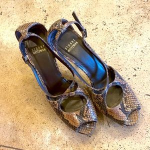 Stuart Weitzman snakeskin peep toe sandal